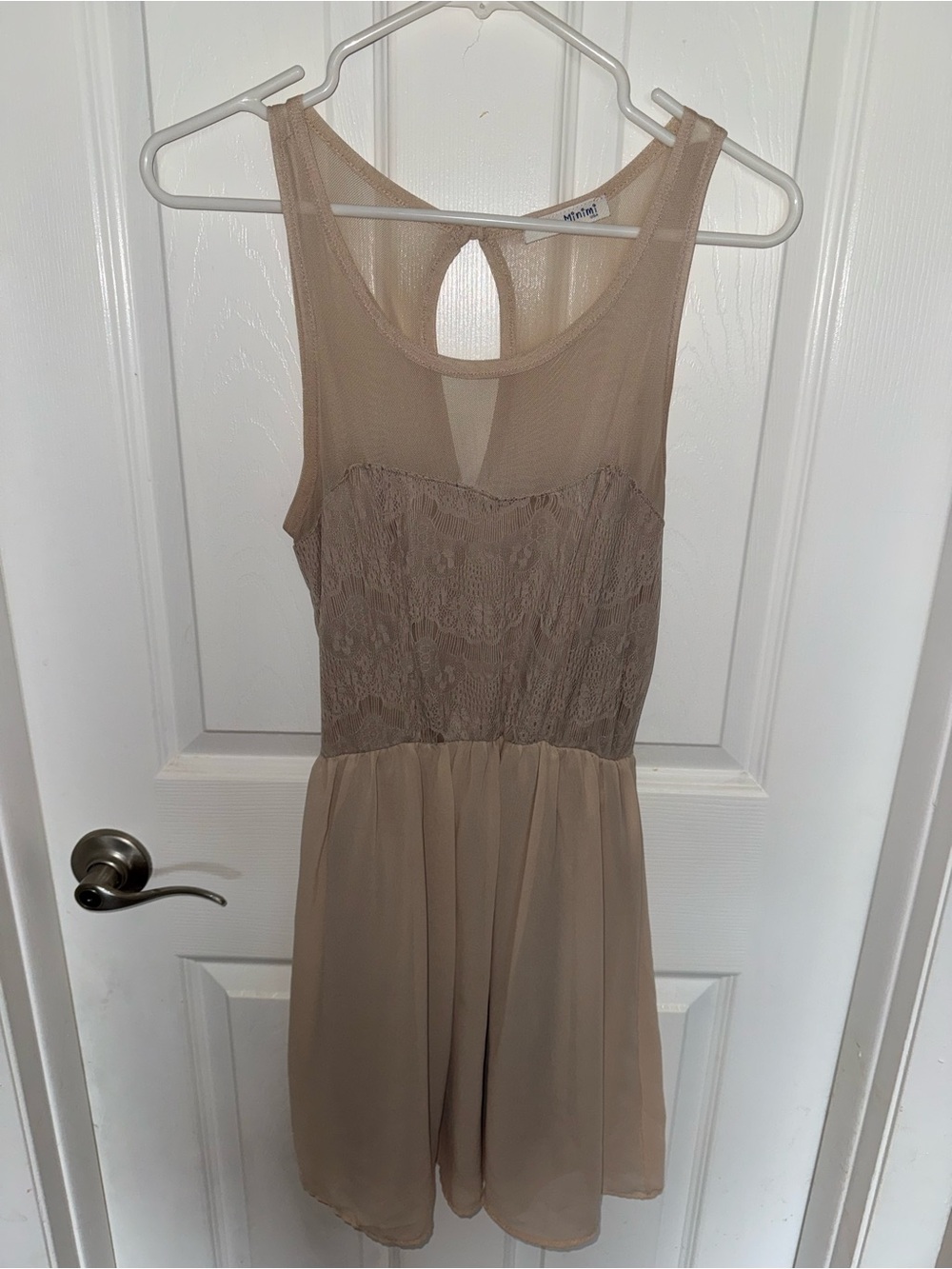 Sleeveless Lace Bodice Chiffon Dress - Taupe